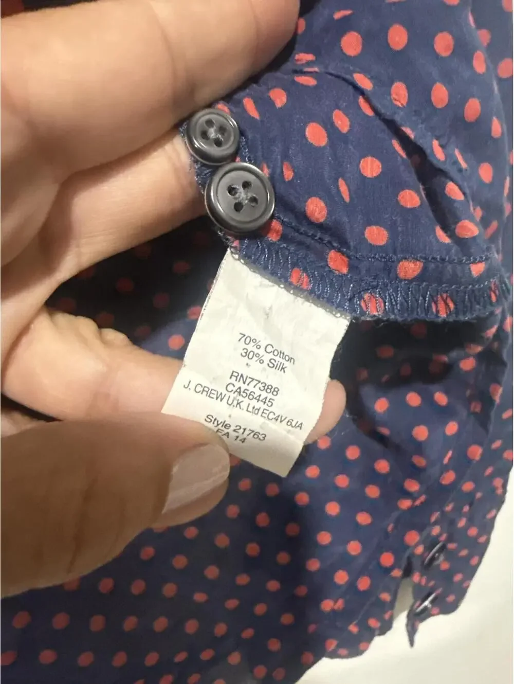 J.Crew The Perfect Shirt Polka Dot Button-Up Cotton & Silk Blend Shirt